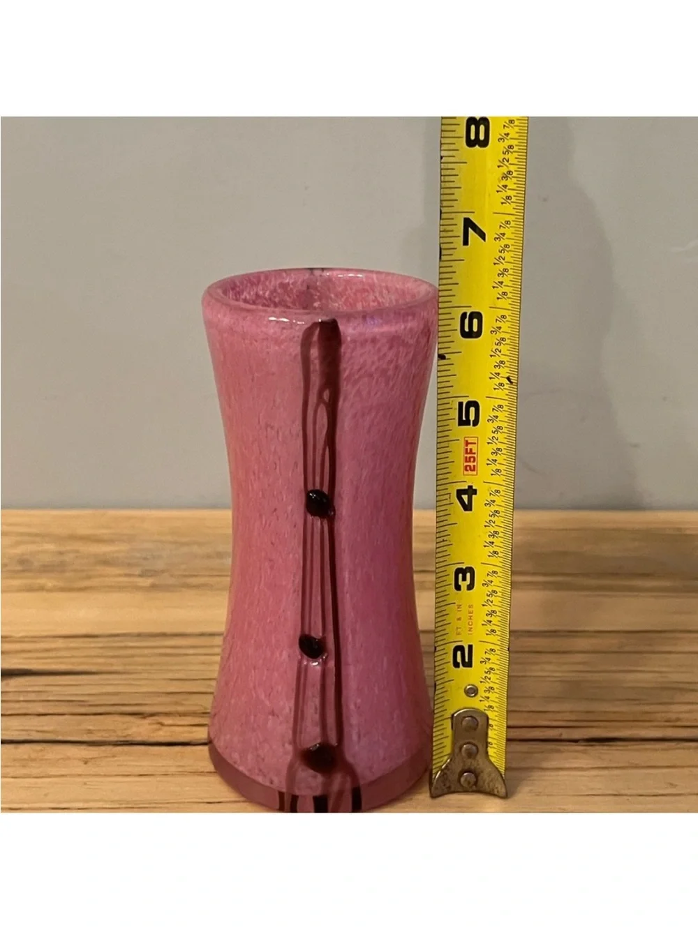 Hand-blown pink art glass vase